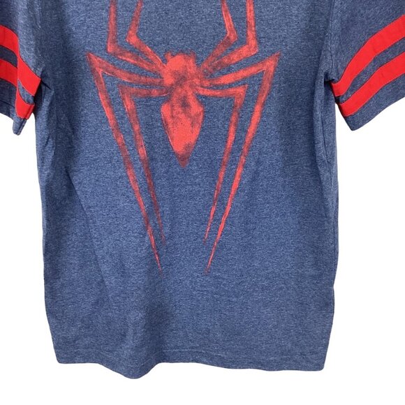 Marvel Spider-Man Graphic‎ Tee Size Small Blue & Red Striped Sleeves - Picture 4 of 8